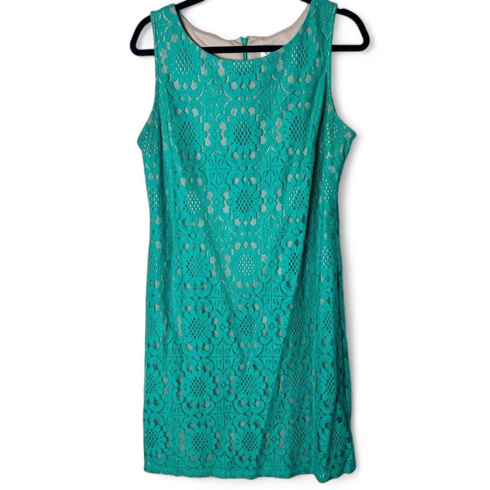 Eliza J - Women’s Lace‎ Overlay Shift Tank Mini Dress Teal - Sz. 12